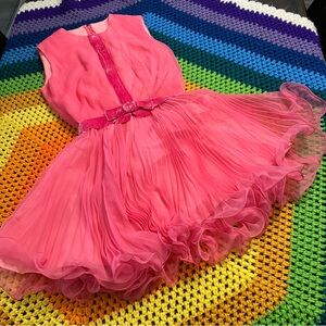 60's Vintage Miss Elliette Hot Pink Chiffon Mod Go Go Mini Cocktail Party Dress